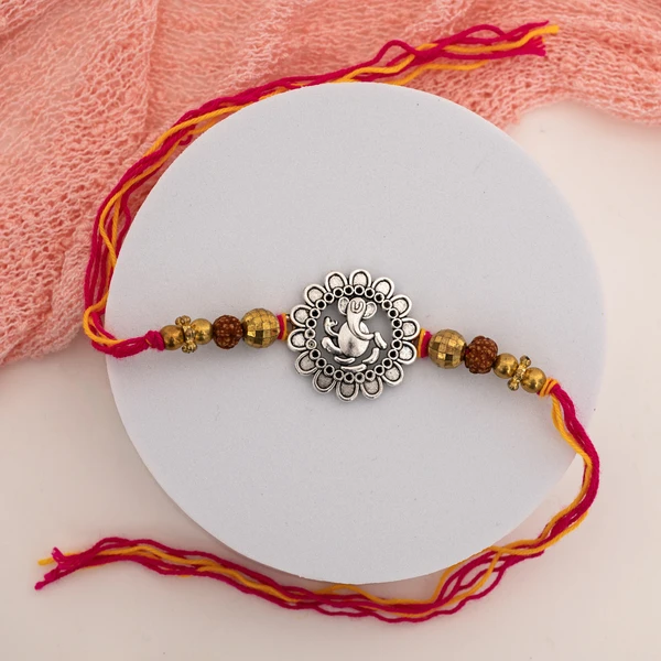 Silver Ganesha Rakhi with Plain Burfi Gift Box