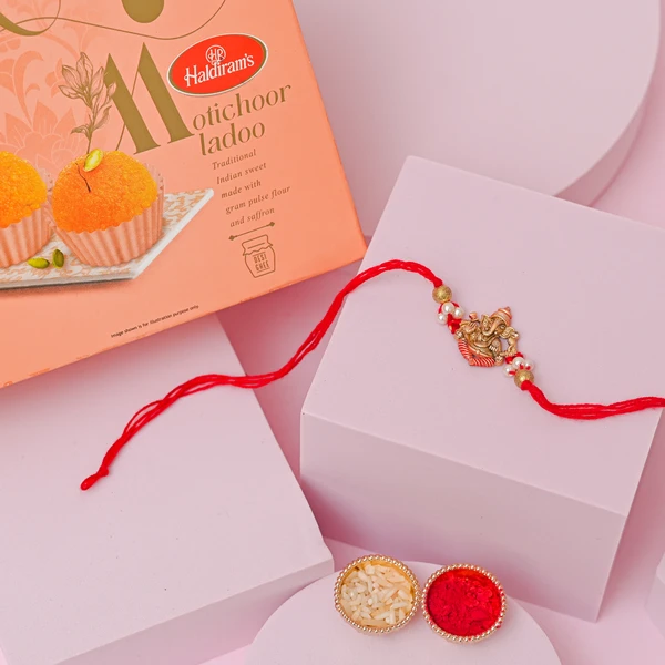 Lord Ganesha Rakhi with Motichoor Laddu