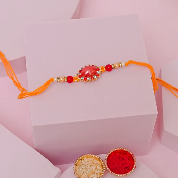 Ruby Stone Rakhi with Dodha Burfi