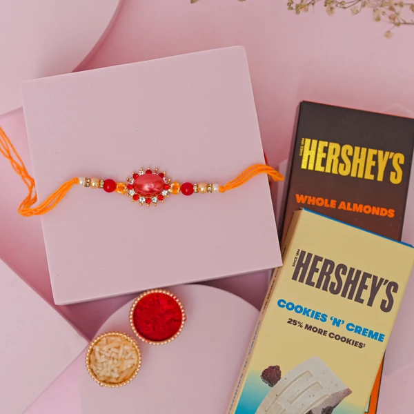 Ruby Stone Rakhi with Hershey