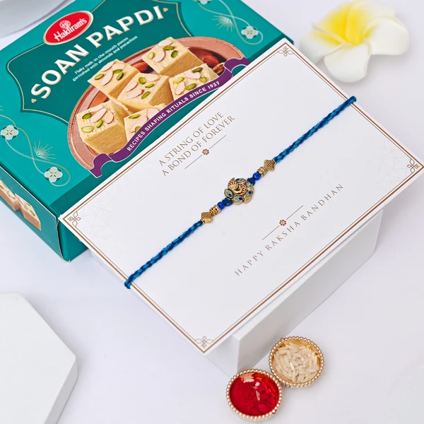 Heritage Peacock Rakhi with Soan Papdi