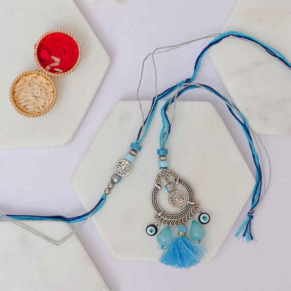 Premium Evil Eye Tree of Life Couple Rakhi Set