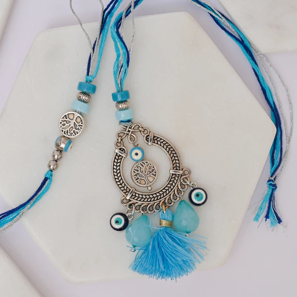 Premium Evil Eye Tree of Life Couple Rakhi Set