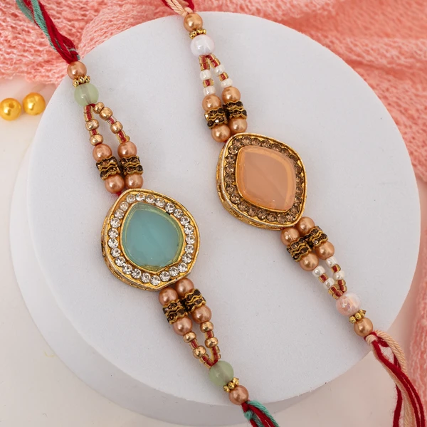 Designer Crystal Pearl Rakhi Pair