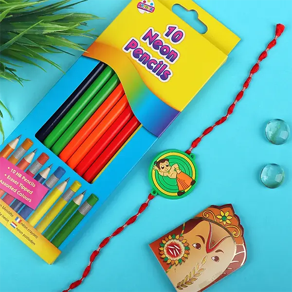 Chota Bheem Kids Rakhi with 10 Colouring Pencil - For Finland