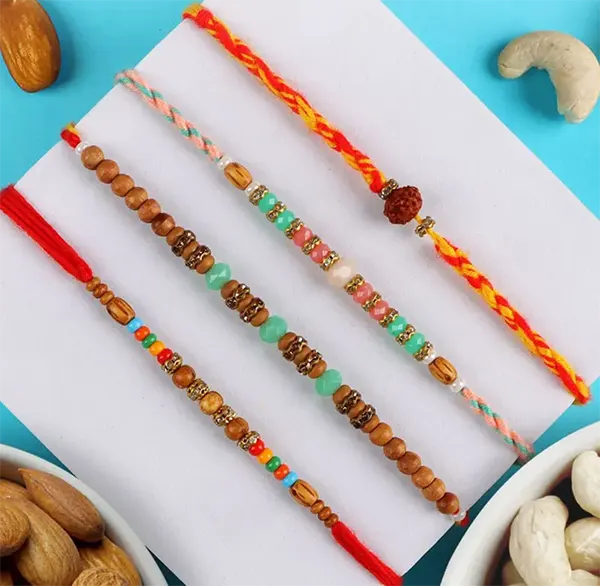 Stunning 4 Rakhis with 1 DRY FRUIT MIXED ALMOND and CASHEW 100 GM - For  Bulgaria