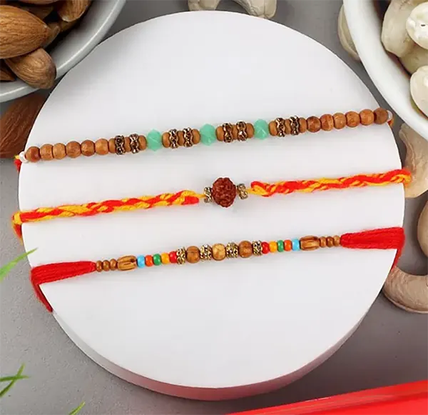 Traditional 3 Rakhi Set with Sweet and Dry Fruits combo - For Finland