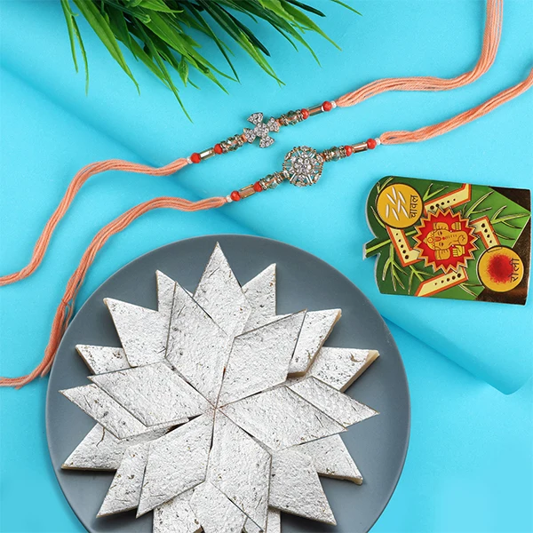 Premium Diamond 2 Rakhi Set with Kaju Katli For Germany