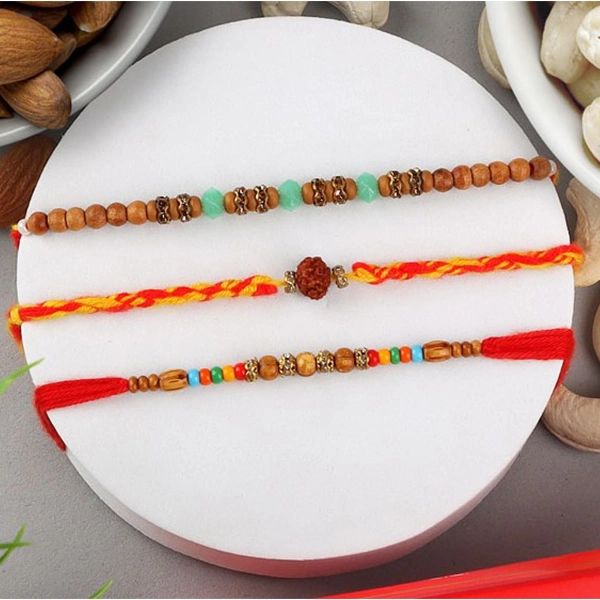 Traditional 3 Rakhi Set with Sweet & Dry Fruits
