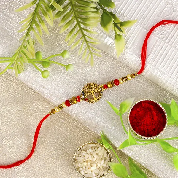 Tree Shape Rakhi with 1 Wish Card and Roli Chawal - For Finland