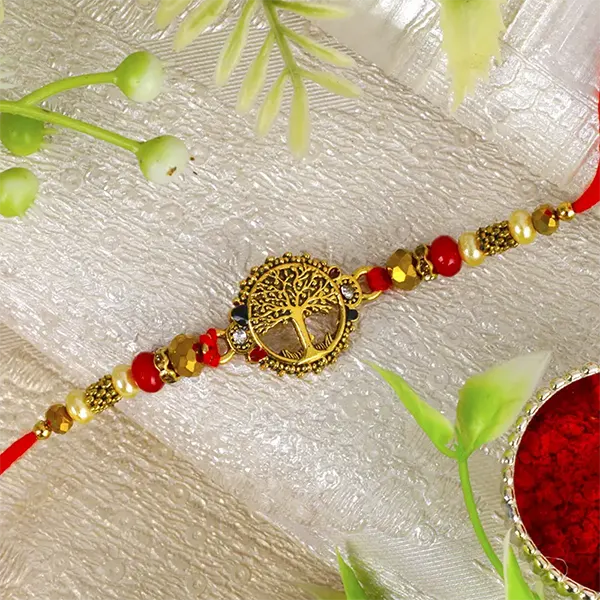 Tree Shape Rakhi with 1 Wish Card and Roli Chawal - For Finland