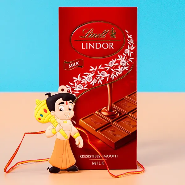 Chota Bhim Kids Rakhi with Lindt Milk Chocolate Bar 100 GM - For Finland