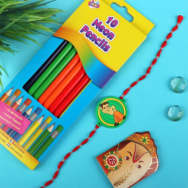 Chota Bheem Kids Rakhi with 10 Colouring Pencil