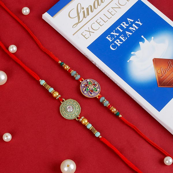 Two Rakhi Set With Lindt Chocolate Bar Europe