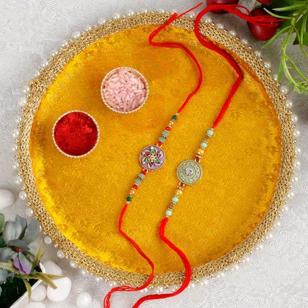 Astonishing Designer Rakhi Set with Puja Thali