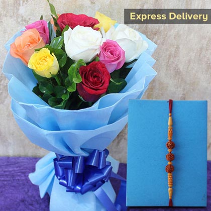 Wow Bouquet N Rakhi Combo