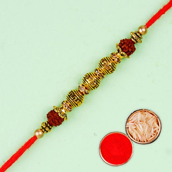 Rajasthani Style Golden Beads  Rakhi