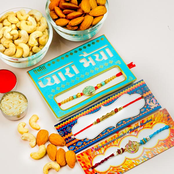 Devine 3 Rakhi Set With Dryfruits