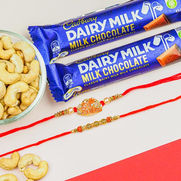 Big Brother & Rudraksh Combo Of 2 Rakhis With Dairy Milk & Dryfruits