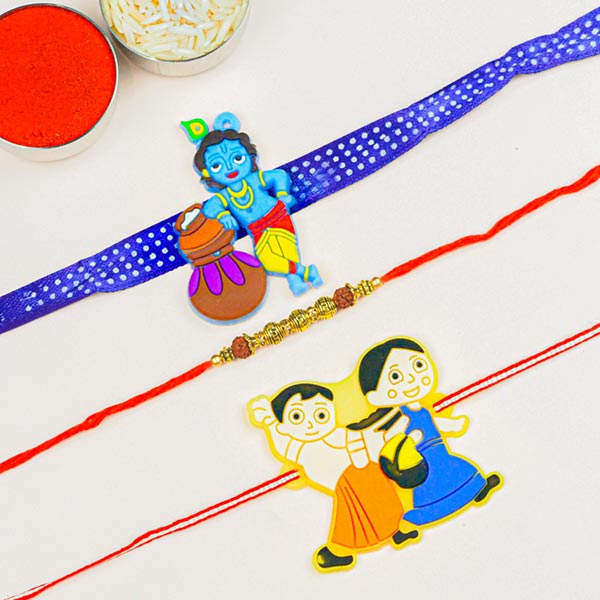 Rudraksh & Kids Cartoon 3 Rakhi Set
