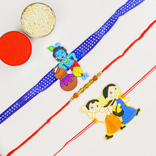 Rudraksh & Kids Cartoon 3 Rakhi Set