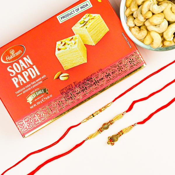 Bhaiya Bhabhi & Pearl 3 Rakhis With Soan Papdi & Cashews