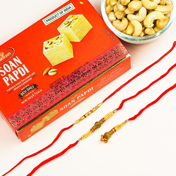 Bhaiya Bhabhi & Pearl 3 Rakhis With Soan Papdi & Cashews
