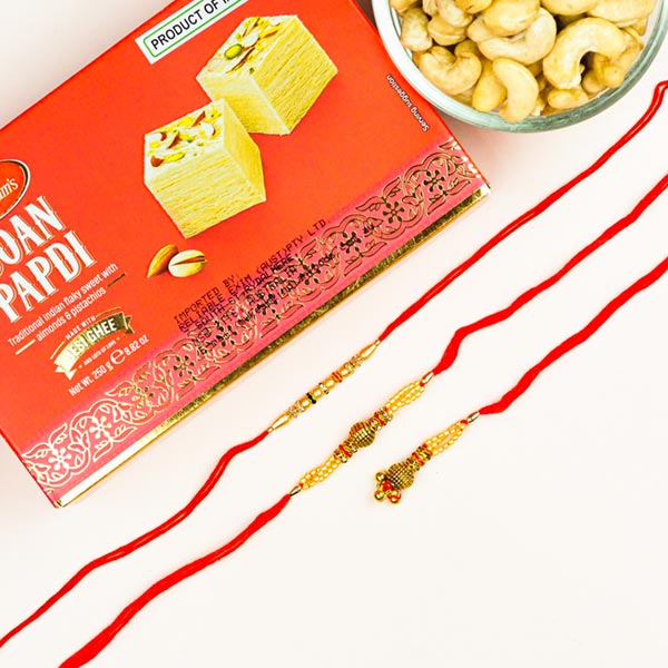 Bhaiya Bhabhi & Pearl 3 Rakhis With Soan Papdi & Cashews