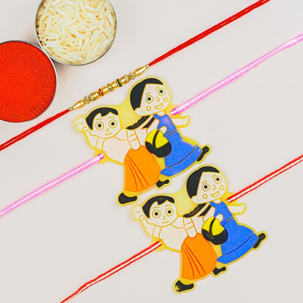 Pearl & Cute Kids Cartoon 3 Rakhi Set