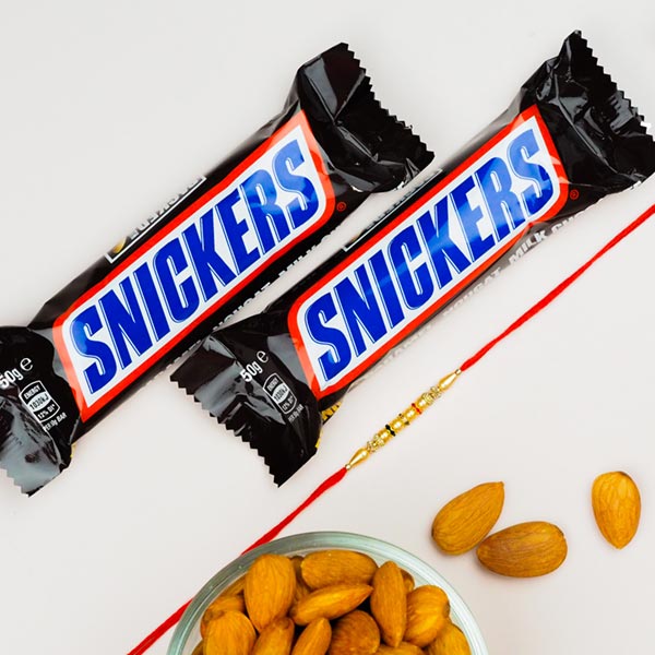 Beads Rakhi With Snickers & Almonds