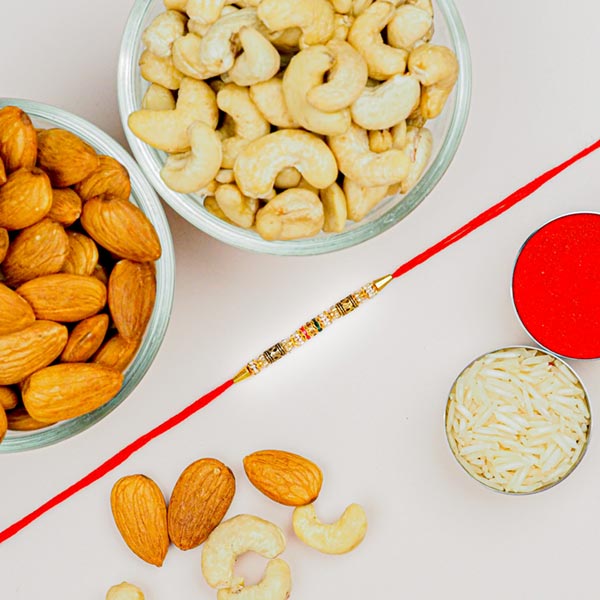 Stone Work Rakhi With Healthy Cashews & Almonds
