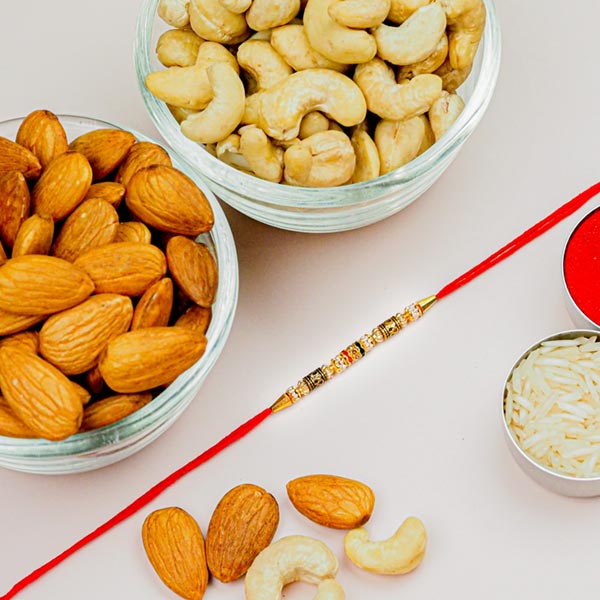 Stone Work Rakhi With Healthy Cashews & Almonds