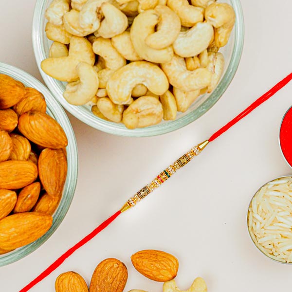 Stone Work Rakhi With Healthy Cashews & Almonds