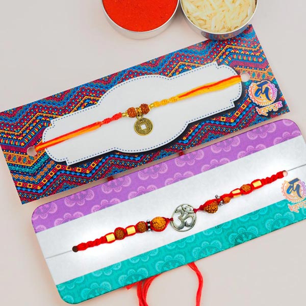 Om & Rudraksh Charms Pair of 2 Rakhis