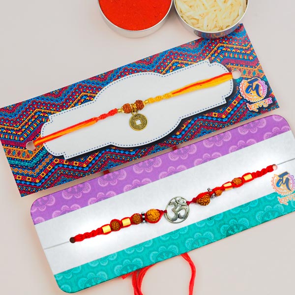 Om & Rudraksh Charms Pair of 2 Rakhis