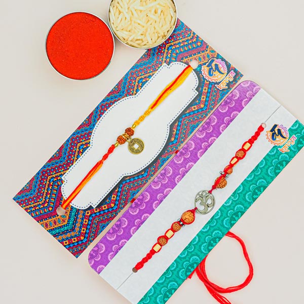 Om & Rudraksh Charms Pair of 2 Rakhis