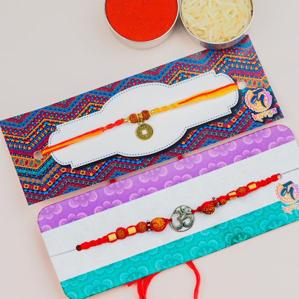 Om & Rudraksh Charms Pair of 2 Rakhis