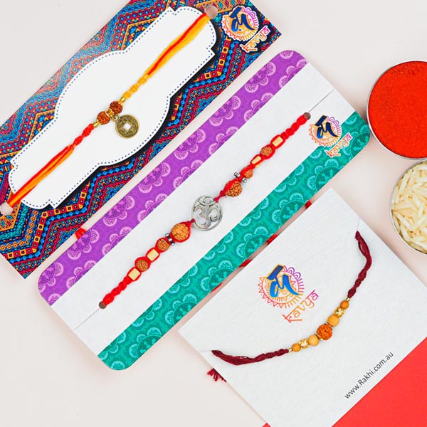 Traditonal Rudraksh & Om Set Of 3 Rakhis