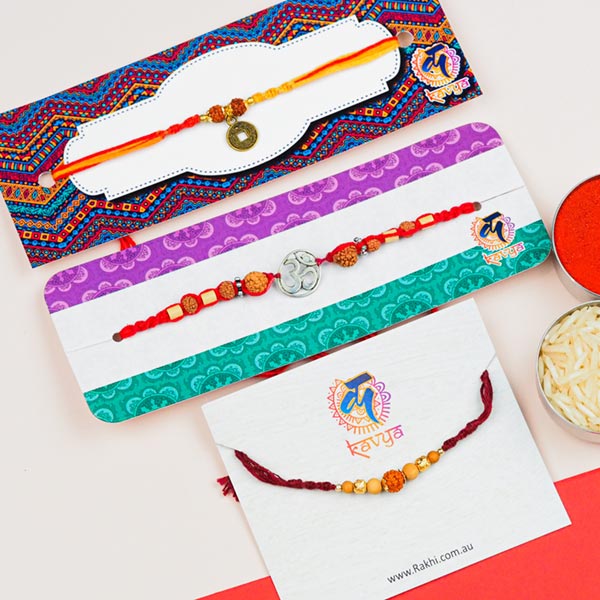 Traditonal Rudraksh & Om Set Of 3 Rakhis