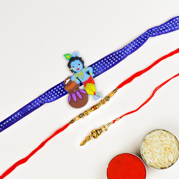 Designer Bhaiya Bhabhi & Kids Cartoon 3 Rakhi Set