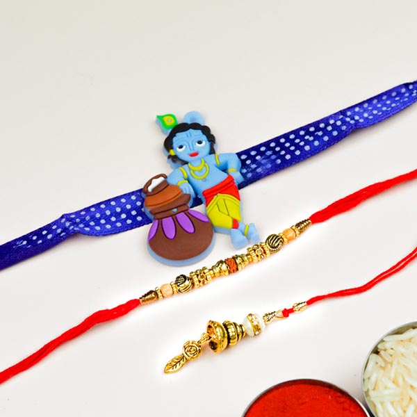Designer Bhaiya Bhabhi & Kids Cartoon 3 Rakhi Set