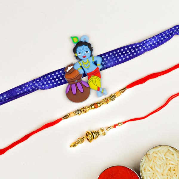 Designer Bhaiya Bhabhi & Kids Cartoon 3 Rakhi Set