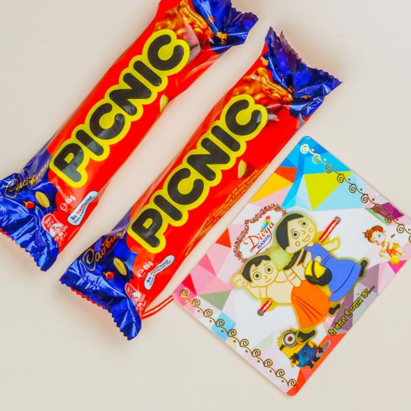 Cute Kids Cartoon Rakhi And Picnic Chocolates