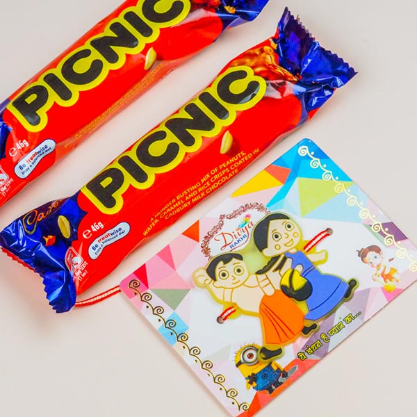 Cute Kids Cartoon Rakhi And Picnic Chocolates