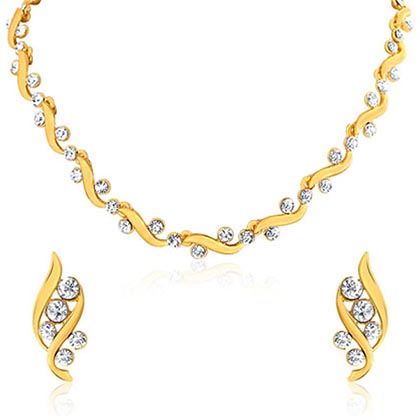 Oviya Gold plated Bold Crystal Curves Necklace set for Women