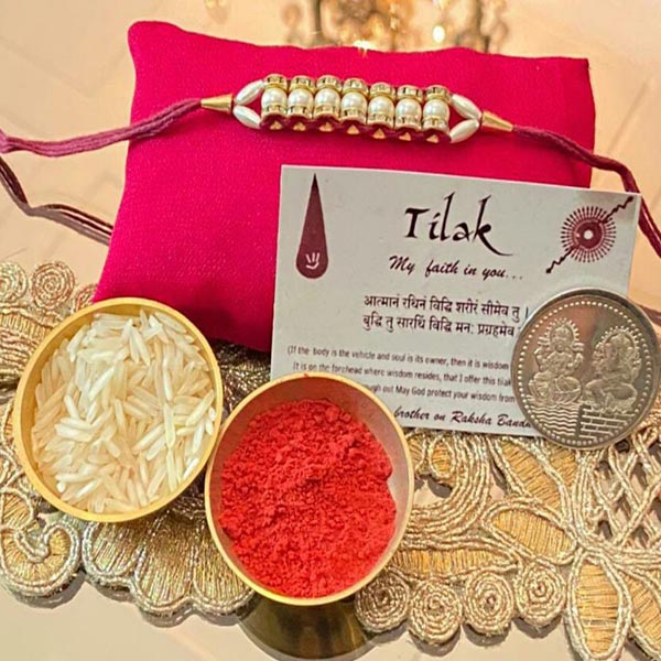 7 Pearl String Rakhi with Free Silver Coin