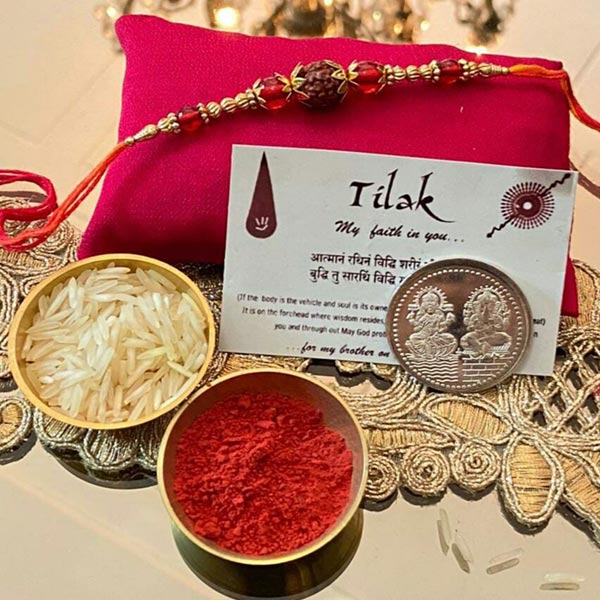 Single Rudraksh Moti Rakhi with Free Silver Coin