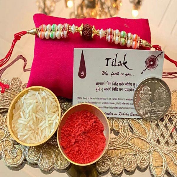 Single Rudraksh Pearl Rakhi with Free Silver Coin