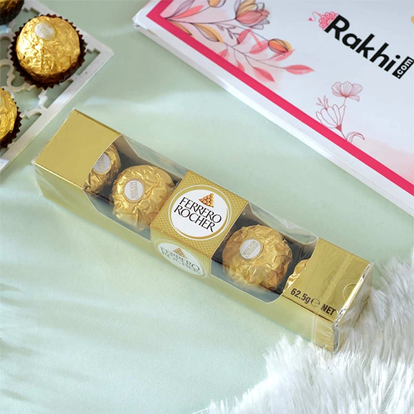 Single Hamsa Rakhi with 5 Pc Ferrero Rocher