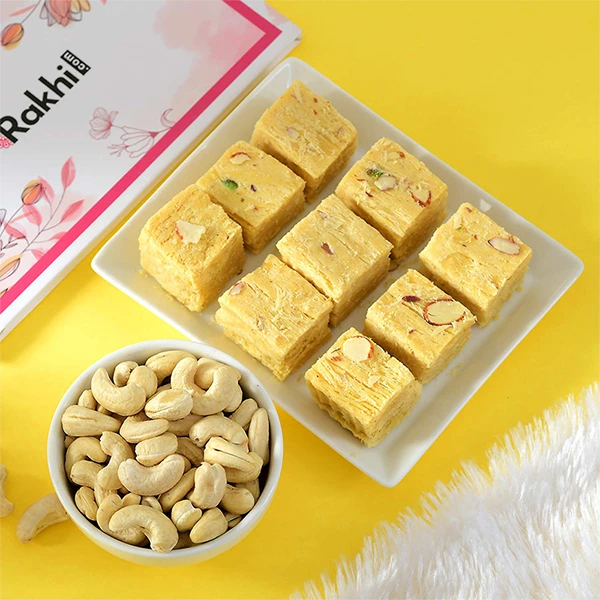 Single Charming Rakhi with Soan Papdi & Cashew